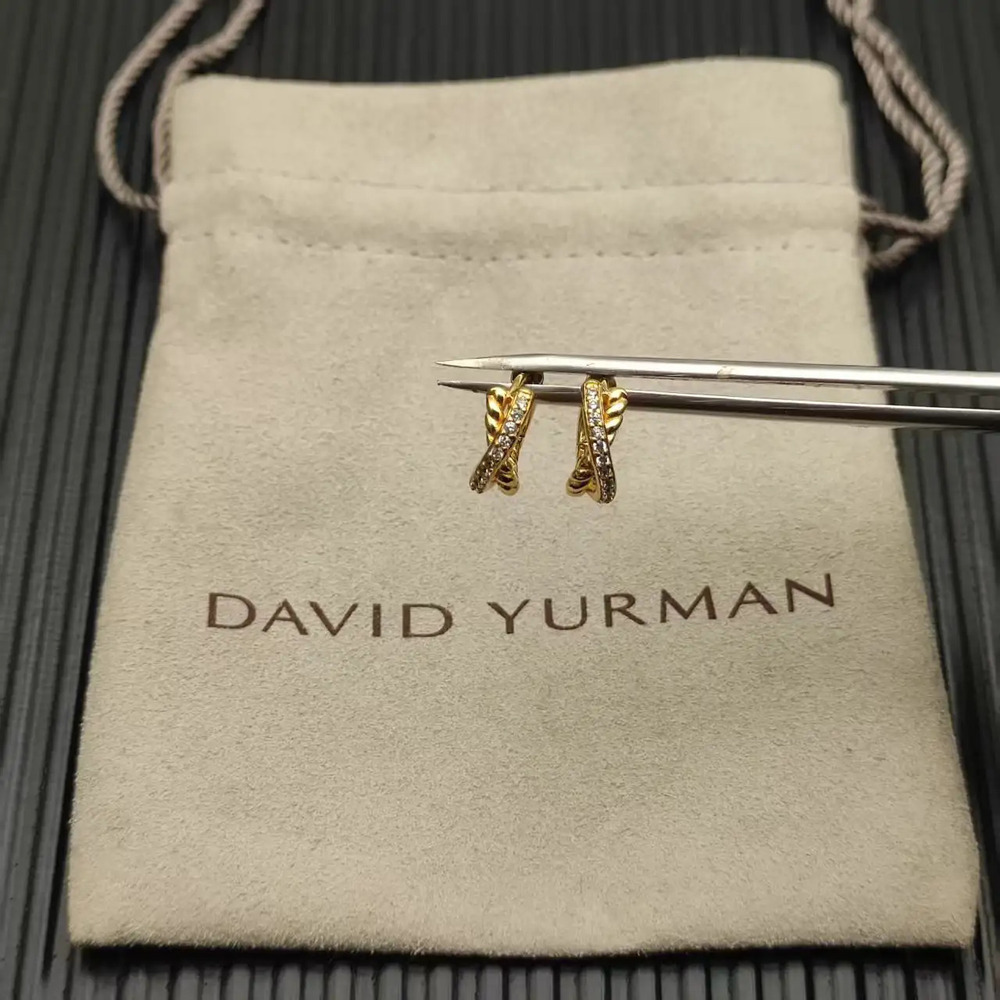 David Yurman Gold Diamond Wrapped Single-Line Earrings